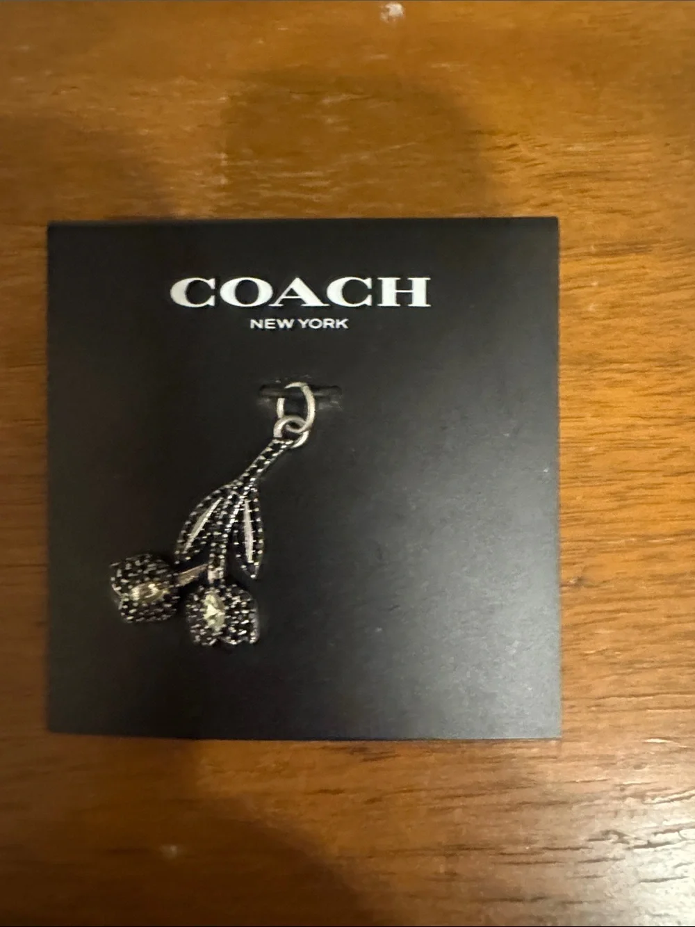 COACH Black Crystal Cherry Dangle Keychain Charm